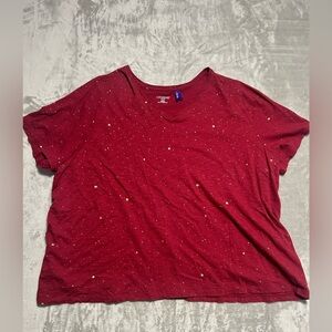 Catherine’s V Neck Short Sleeve Top Women’s 3XWP Red Golf Stars Cotton Petite